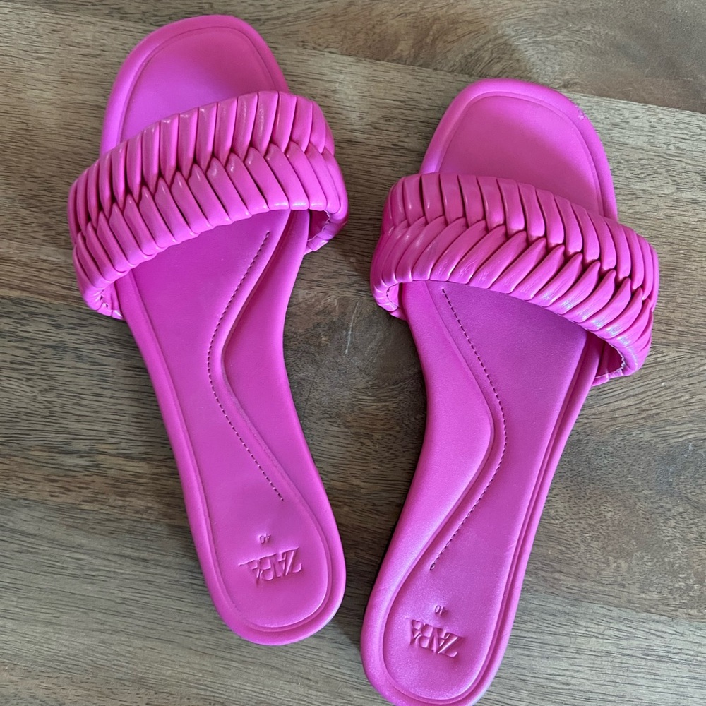 Zara Hot Pink Braided Slide Sandals